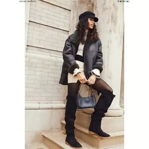 New Free‎ People Banks Over-The-Knee Black Leather Western Boots Women Size 38